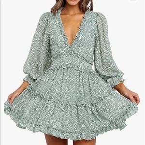 Deep V Long Sleeve Dress